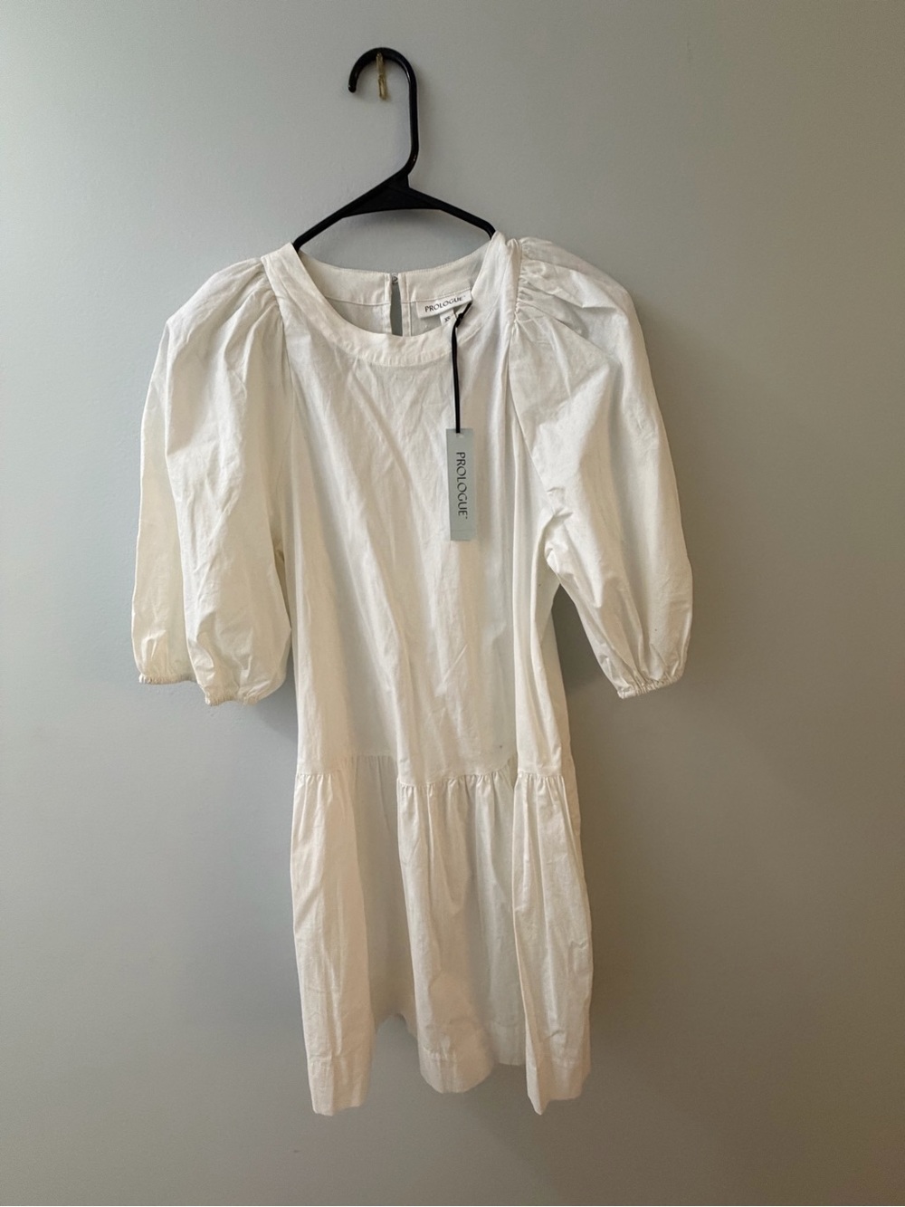 Prologue White Puff-Sleeve Mini Dress with Gathered Waist